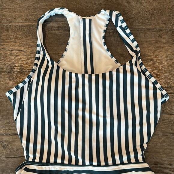 Sunikini Large High-Waist Vertical Striped/Orchid Floral One-Piece Swimsuit - Picture 7 of 14